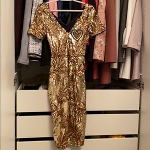COPY - Club L Gold Sequin Midi Dress with Cap Sle…